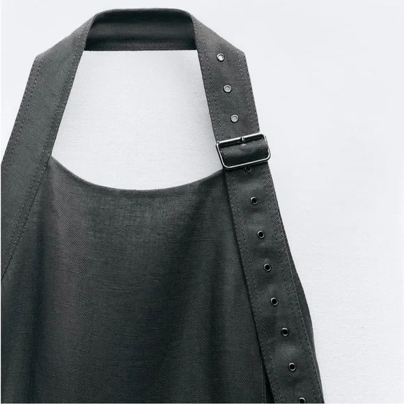 BLOGGERS FAV ZARA 100% LINEN HALTER SUMMER DRESS SIZE XS - Picture 6 of 10